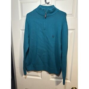 Chaps Men's Teal Knit Cotton 1/4 Zip Mock Neck Sweater Size L